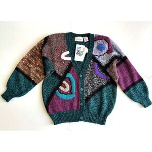 NWT Jacqueline Smith Womens Cardigan Sweater 90s Granny Art to Wear Quirky-Sz M